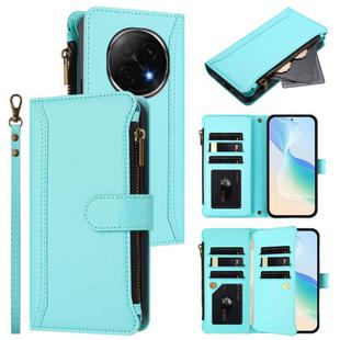 For OPPO F29 Pro 5G Global Magnetic Closure 9 Card Slots Zipper Leather Case with Hand Strap(Mint Green)