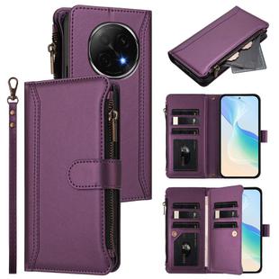 For OPPO F29 Pro 5G Global Magnetic Closure 9 Card Slots Zipper Leather Case with Hand Strap(Purple)
