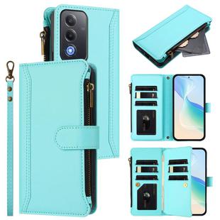 For OPPO A3 Pro 5G Global / K12X 5G Global Magnetic Closure 9 Card Slots Zipper Leather Case with Hand Strap(Mint Green)