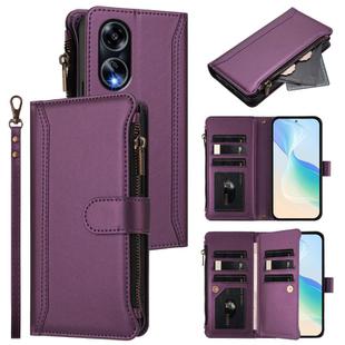 For OPPO A98 5G / F23 5G India Magnetic Closure 9 Card Slots Zipper Leather Case with Hand Strap(Purple)