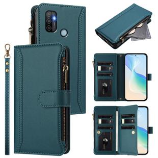 For OPPO A11S 4G Magnetic Closure 9 Card Slots Zipper Leather Case with Hand Strap(Dark Green)