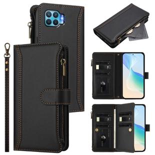 For OPPO A93 4G 2020 Global / F17 Pro Magnetic Closure 9 Card Slots Zipper Leather Case with Hand Strap(Black)