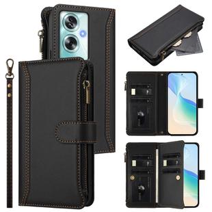 For OPPO A79 5G Global Magnetic Closure 9 Card Slots Zipper Leather Case with Hand Strap(Black)