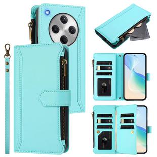 For OPPO Find X8 5G Global Magnetic Closure 9 Card Slots Zipper Leather Case with Hand Strap(Mint Green)