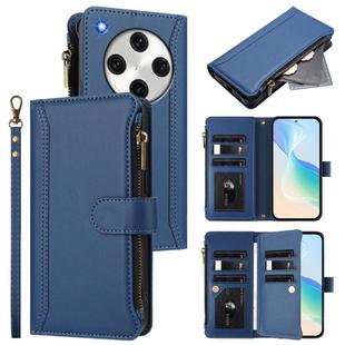 For OPPO Find X8 Pro 5G Global Magnetic Closure 9 Card Slots Zipper Leather Case with Hand Strap(Dark Blue)
