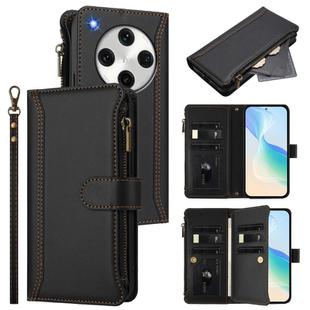 For OPPO Find X8 Pro 5G Global Magnetic Closure 9 Card Slots Zipper Leather Case with Hand Strap(Black)