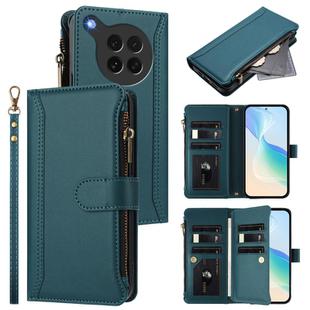 For OPPO Find X8s 5G Magnetic Closure 9 Card Slots Zipper Leather Case with Hand Strap(Dark Green)