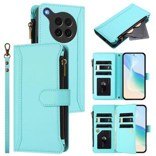 For OPPO Find X8s 5G Magnetic Closure 9 Card Slots Zipper Leather Case with Hand Strap(Mint Green)