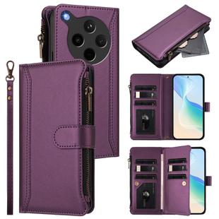 For OPPO Find X8s+ 5G Magnetic Closure 9 Card Slots Zipper Leather Case with Hand Strap(Purple)
