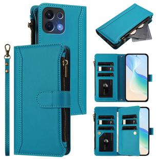 For OPPO K12S / K13 India Magnetic Closure 9 Card Slots Zipper Leather Case with Hand Strap(Turquoise)