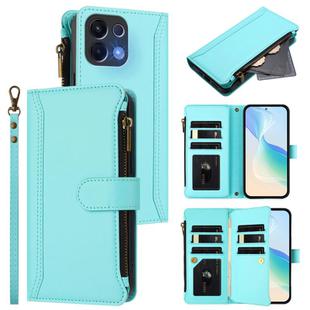 For OPPO K12S / K13 India Magnetic Closure 9 Card Slots Zipper Leather Case with Hand Strap(Mint Green)