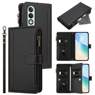 For OPPO K12X 5G Global Magnetic Closure 9 Card Slots Zipper Leather Case with Hand Strap(Black)