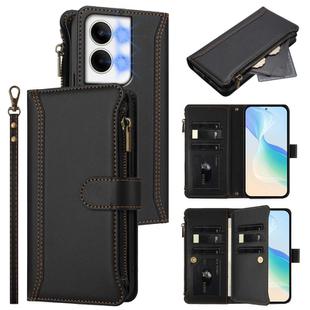 For OPPO Reno9 5G / 9 Pro 5G Magnetic Closure 9 Card Slots Zipper Leather Case with Hand Strap(Black)