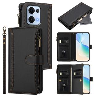 For OPPO Reno13 5G Global Magnetic Closure 9 Card Slots Zipper Leather Case with Hand Strap(Black)