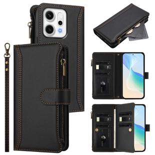 For OPPO Reno14 Pro 5G Global Magnetic Closure 9 Card Slots Zipper Leather Case with Hand Strap(Black)