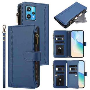 For Realme 9 Pro+ 5G / Narzo 50 Pro Magnetic Closure 9 Card Slots Zipper Leather Case with Hand Strap(Dark Blue)