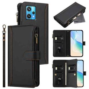 For Realme 9 Pro+ 5G / Narzo 50 Pro Magnetic Closure 9 Card Slots Zipper Leather Case with Hand Strap(Black)
