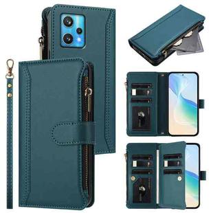 For Realme 9 Pro+ 5G / Narzo 50 Pro Magnetic Closure 9 Card Slots Zipper Leather Case with Hand Strap(Dark Green)