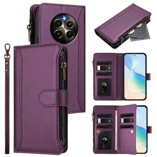 For Realme 12 Pro 5G Global / P1 Pro 5G Magnetic Closure 9 Card Slots Zipper Leather Case with Hand Strap(Purple)