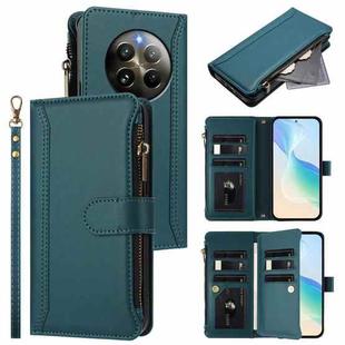 For Realme 13 4G Global / P1 5G Global Magnetic Closure 9 Card Slots Zipper Leather Case with Hand Strap(Dark Green)