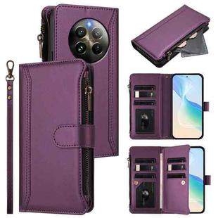 For Realme 13 4G Global / P1 5G Global Magnetic Closure 9 Card Slots Zipper Leather Case with Hand Strap(Purple)