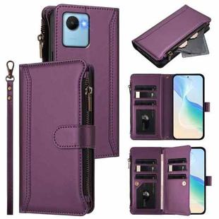 For Realme C30 4G / Narzo 50i Prime / C30S Magnetic Closure 9 Card Slots Zipper Leather Case with Hand Strap(Purple)
