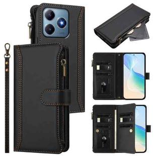 For Realme C63 4G Global / Narzo N63 4G Magnetic Closure 9 Card Slots Zipper Leather Case with Hand Strap(Black)