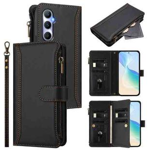 For Realme C65 4G Global Magnetic Closure 9 Card Slots Zipper Leather Case with Hand Strap(Black)