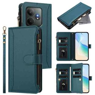 For Realme GT 6 5G Global / GT 6T 5G Global Magnetic Closure 9 Card Slots Zipper Leather Case with Hand Strap(Dark Green)