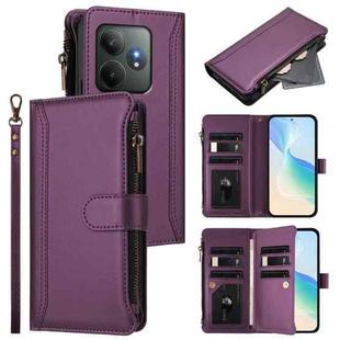 For Realme GT 6 5G Global / GT 6T 5G Global Magnetic Closure 9 Card Slots Zipper Leather Case with Hand Strap(Purple)