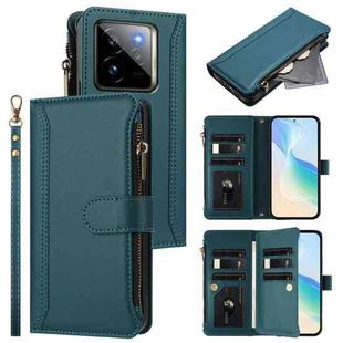 For Realme GT7 Pro 5G / GT7 Pro Racing Magnetic Closure 9 Card Slots Zipper Leather Case with Hand Strap(Dark Green)