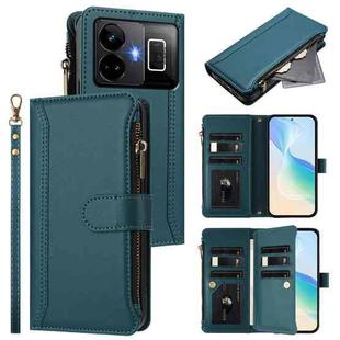 For Realme GT3 5G / GT Neo 5 240W Magnetic Closure 9 Card Slots Zipper Leather Case with Hand Strap(Dark Green)