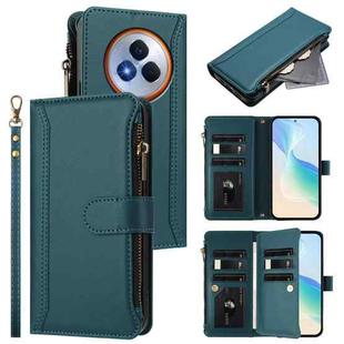 For Realme Narzo 80 Pro Magnetic Closure 9 Card Slots Zipper Leather Case with Hand Strap(Dark Green)