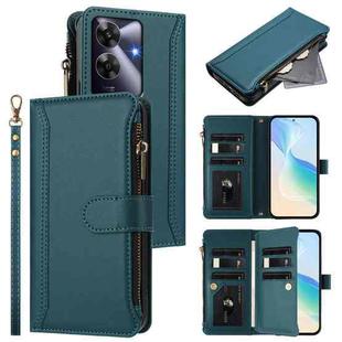 For Realme Note 60 4G Global / Narzo N63 4G Magnetic Closure 9 Card Slots Zipper Leather Case with Hand Strap(Dark Green)
