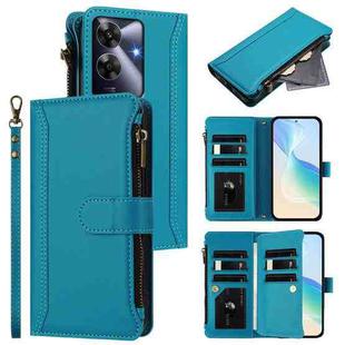 For Realme Note 60 4G Global / Narzo N63 4G Magnetic Closure 9 Card Slots Zipper Leather Case with Hand Strap(Turquoise)