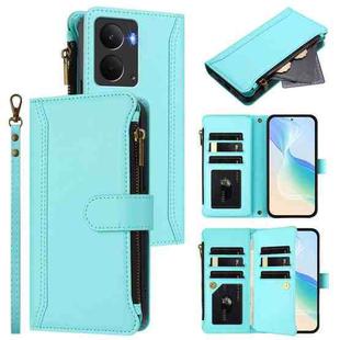 For Realme P3 5G Global Magnetic Closure 9 Card Slots Zipper Leather Case with Hand Strap(Mint Green)