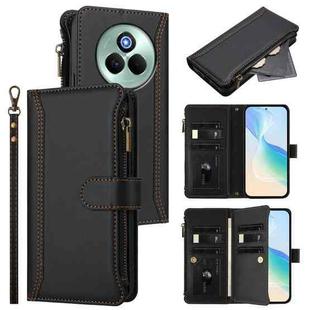 For Realme P3 Pro 5G  Global Magnetic Closure 9 Card Slots Zipper Leather Case with Hand Strap(Black)