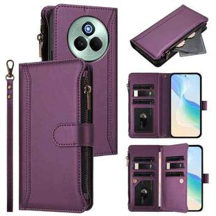 For Realme P3 Pro 5G  Global Magnetic Closure 9 Card Slots Zipper Leather Case with Hand Strap(Purple)