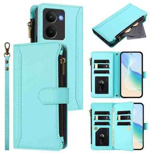 For Realme P3 Ultra 5G  Global Magnetic Closure 9 Card Slots Zipper Leather Case with Hand Strap(Mint Green)