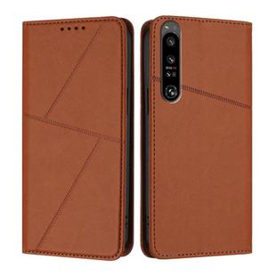 For Sony Xperia 1 IV Strong Magnetic Frosted Flip Leather Phone Case(Coffee Color)
