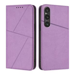 For Sony Xperia 1 V Strong Magnetic Frosted Flip Leather Phone Case(Light Purple)