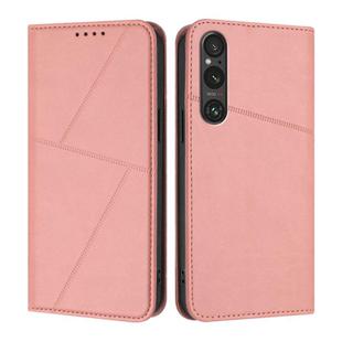 For Sony Xperia 1 V Strong Magnetic Frosted Flip Leather Phone Case(Pink)