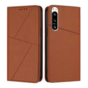 For Sony Xperia 5 IV Strong Magnetic Frosted Flip Leather Phone Case(Coffee Color)