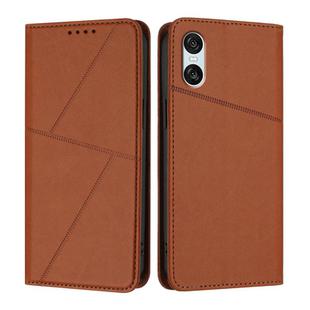 For Sony Xperia 10 VI Strong Magnetic Frosted Flip Leather Phone Case(Coffee Color)