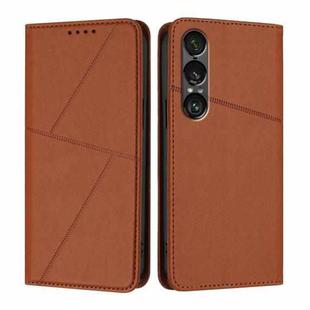 For Sony Xperia 1 VII Strong Magnetic Frosted Flip Leather Phone Case(Coffee Color)