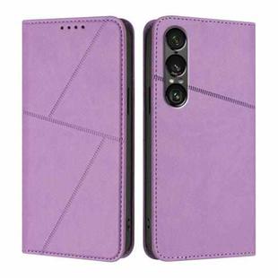 For Sony Xperia 1 VII Strong Magnetic Frosted Flip Leather Phone Case(Light Purple)