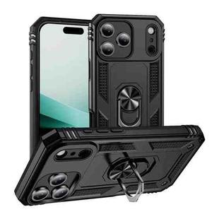 For iPhone 17 Pro Shockproof TPU Hybrid PC Phone Case with Holder(Black)