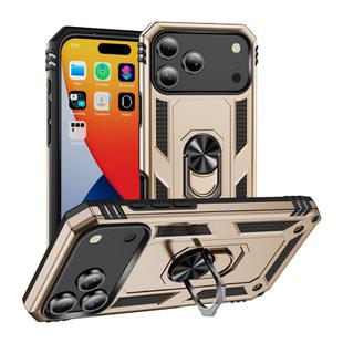 For iPhone 17 Pro Max Shockproof TPU Hybrid PC Phone Case with Holder(Gold)