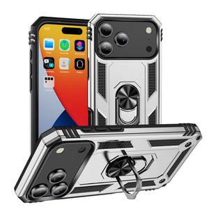 For iPhone 17 Pro Max Shockproof TPU Hybrid PC Phone Case with Holder(Silver)