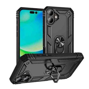 For iPhone 17 Shockproof TPU Hybrid PC Phone Case with Holder(Black)